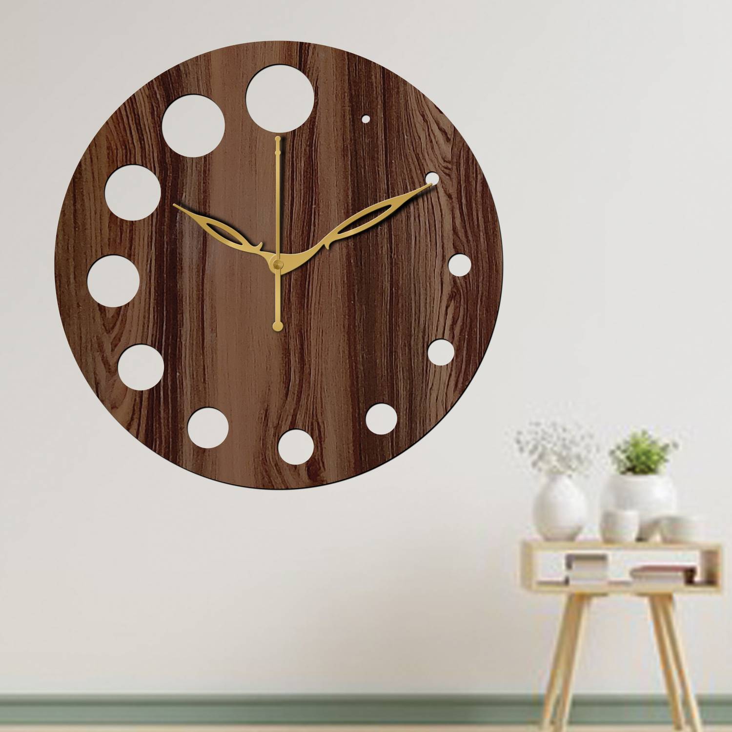 Yami Analog 25 cm X 25 cm Wall Clock (Brown, Without Glass, Stand