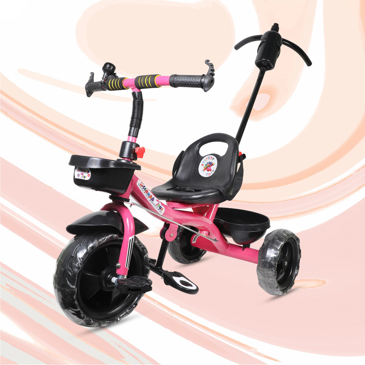 Image of Kayoksh KY PINK HANDLE FRONT AND BACK BASKET FOR KIDS AND CHILDREN-13 Tricycle