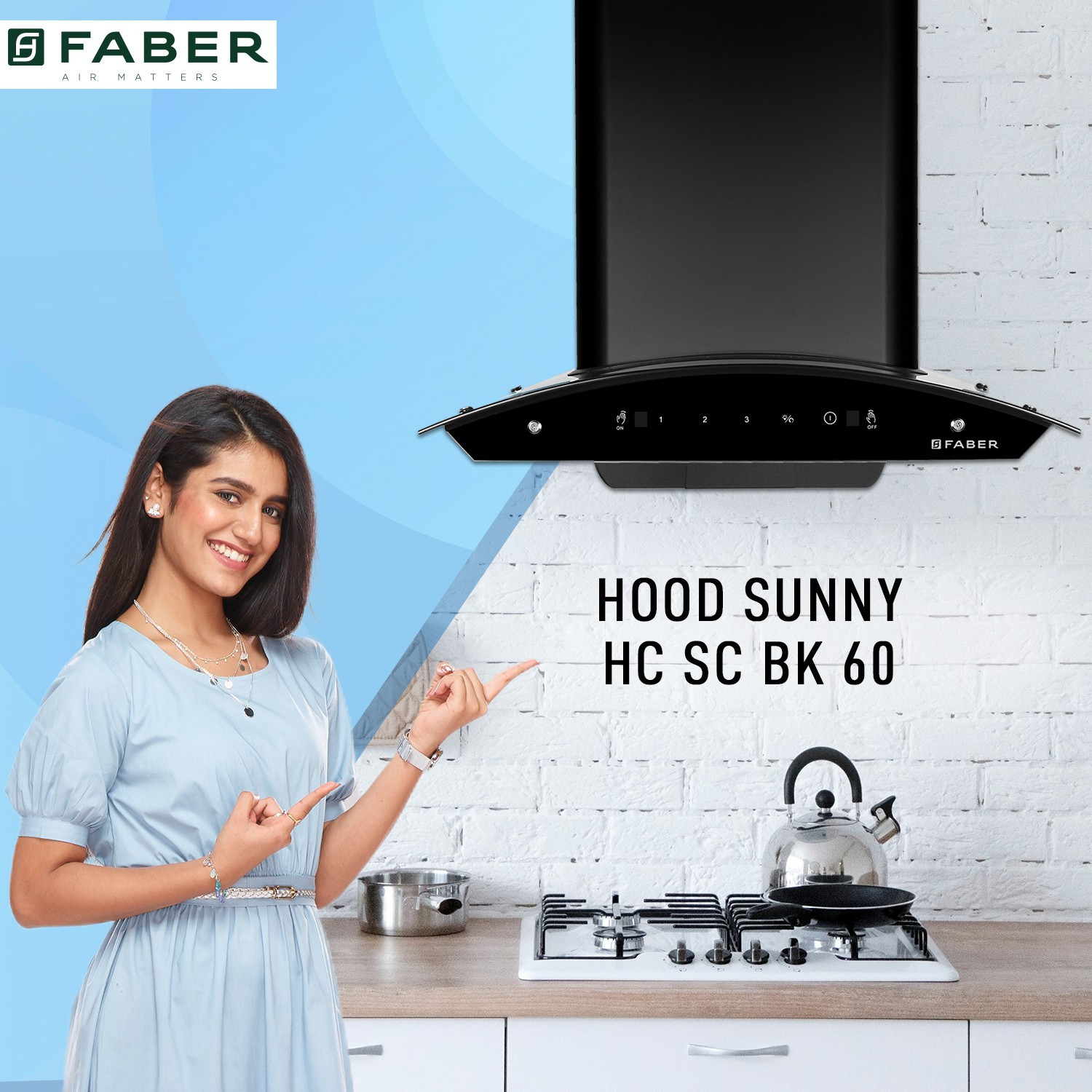 Image of FABER HOOD SUNNY HC SC BK 60 Auto Clean Wall Mounted Black 1200 CMH Chimney