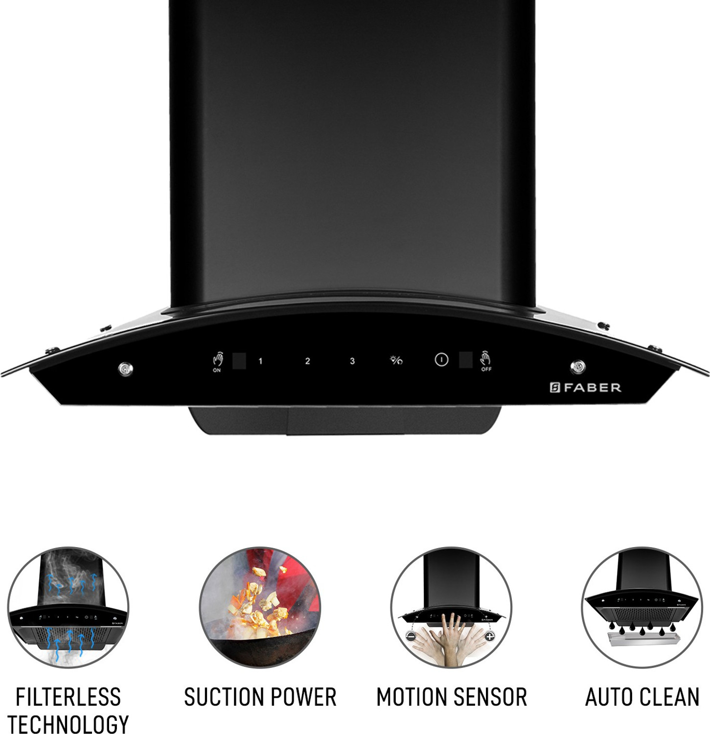 Image of FABER HOOD SUNNY HC SC BK 60 Auto Clean Wall Mounted Black 1200 CMH Chimney