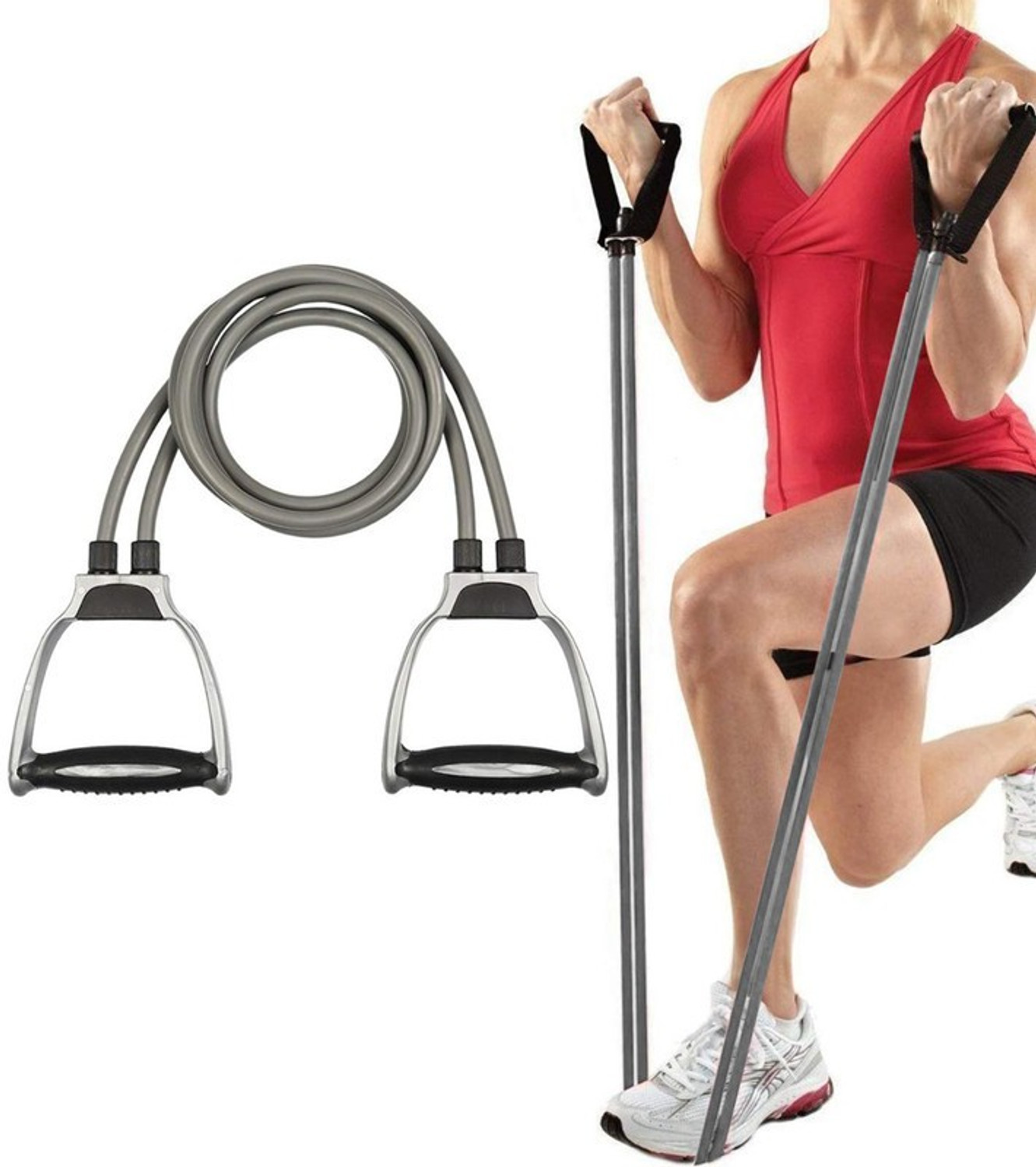 Image of Dr Patra Body Workout Sports Equipments Pack of 2 Workout COMBO | Athletes CHOICE Body Fitness | 1x Resistance Band Toning Tube | 1x Single Band Tummy Trimmer |Gym Training, Home Exercise, TRUSTED by DR.| Fat loss- GreyBlue Fitness Accessory Kit Kit