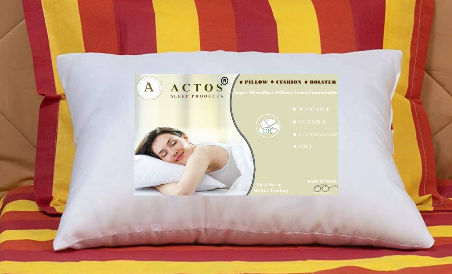 ACTOS Microfibre Sleeping Pillow Pack of 1 Solid