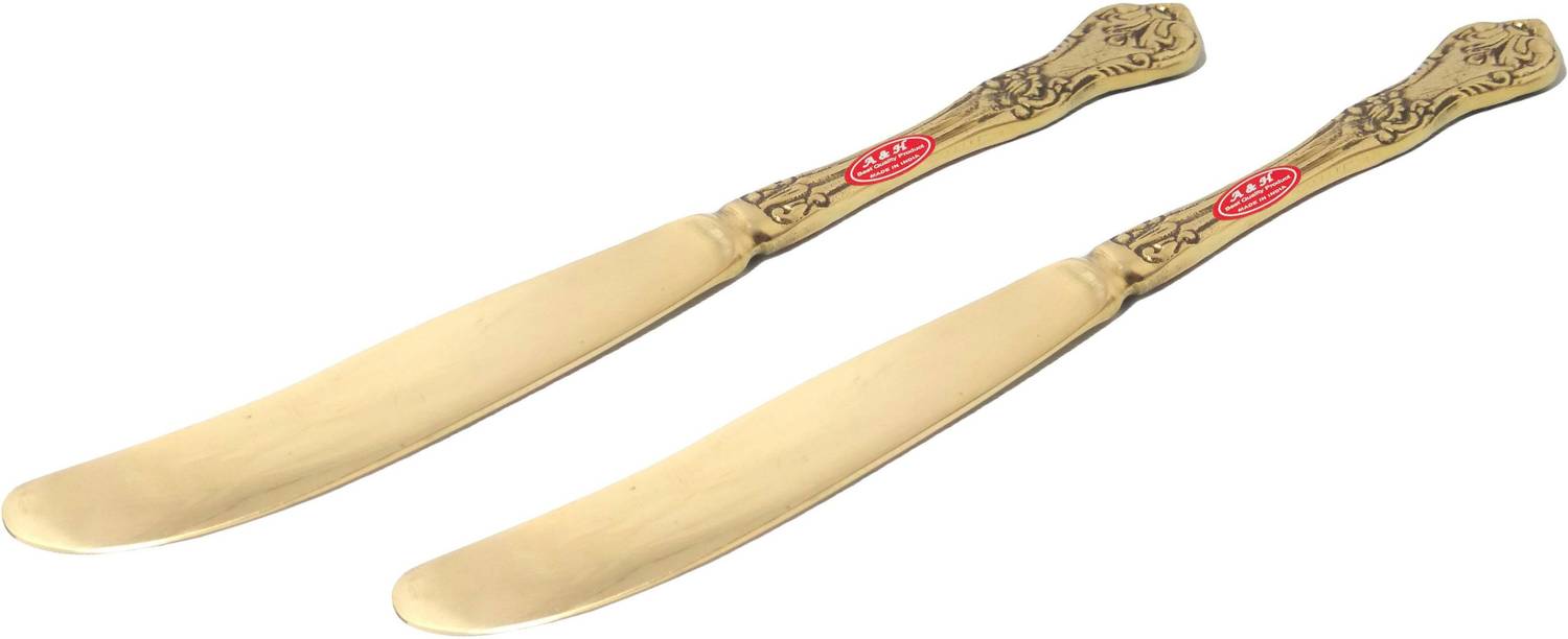 A&H Brass Floral Design Butter Knife, Cheese Jam Knife - Butter Spreader Set of 2 Brass Butter Spreader Set