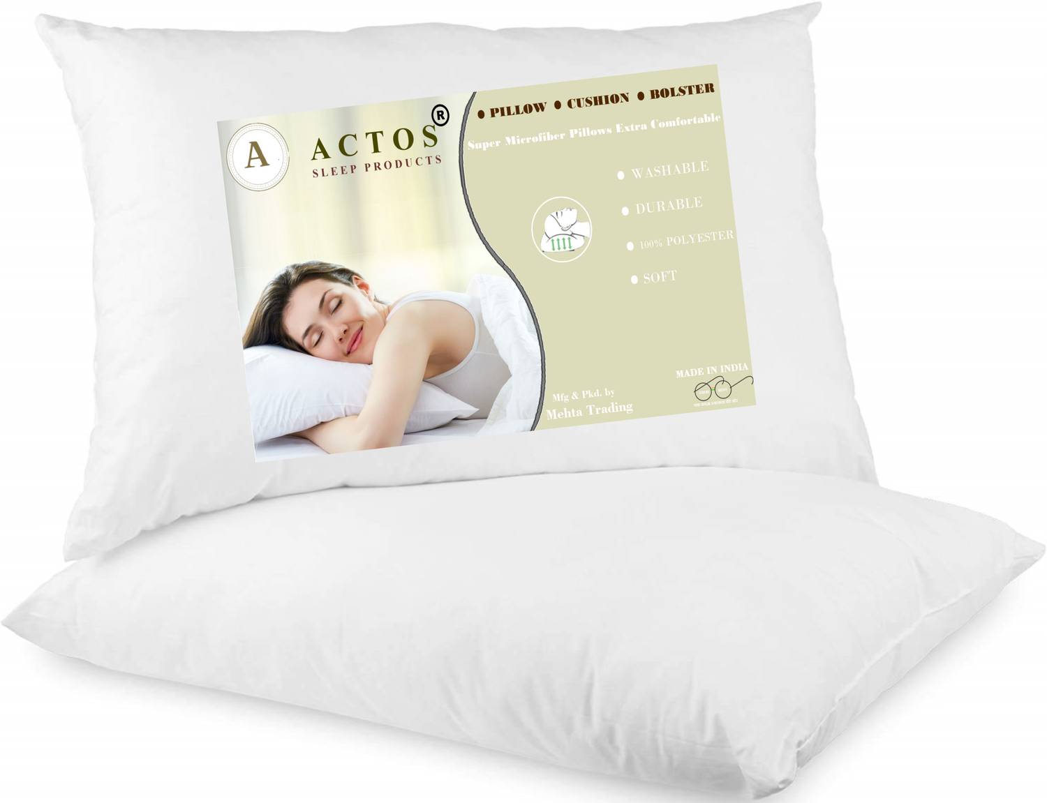 ACTOS Microbeads Sleeping Pillow Pack of 2 Solid
