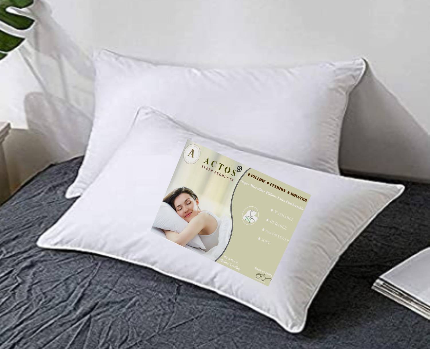 ACTOS Microbeads Sleeping Pillow Pack of 2 Solid