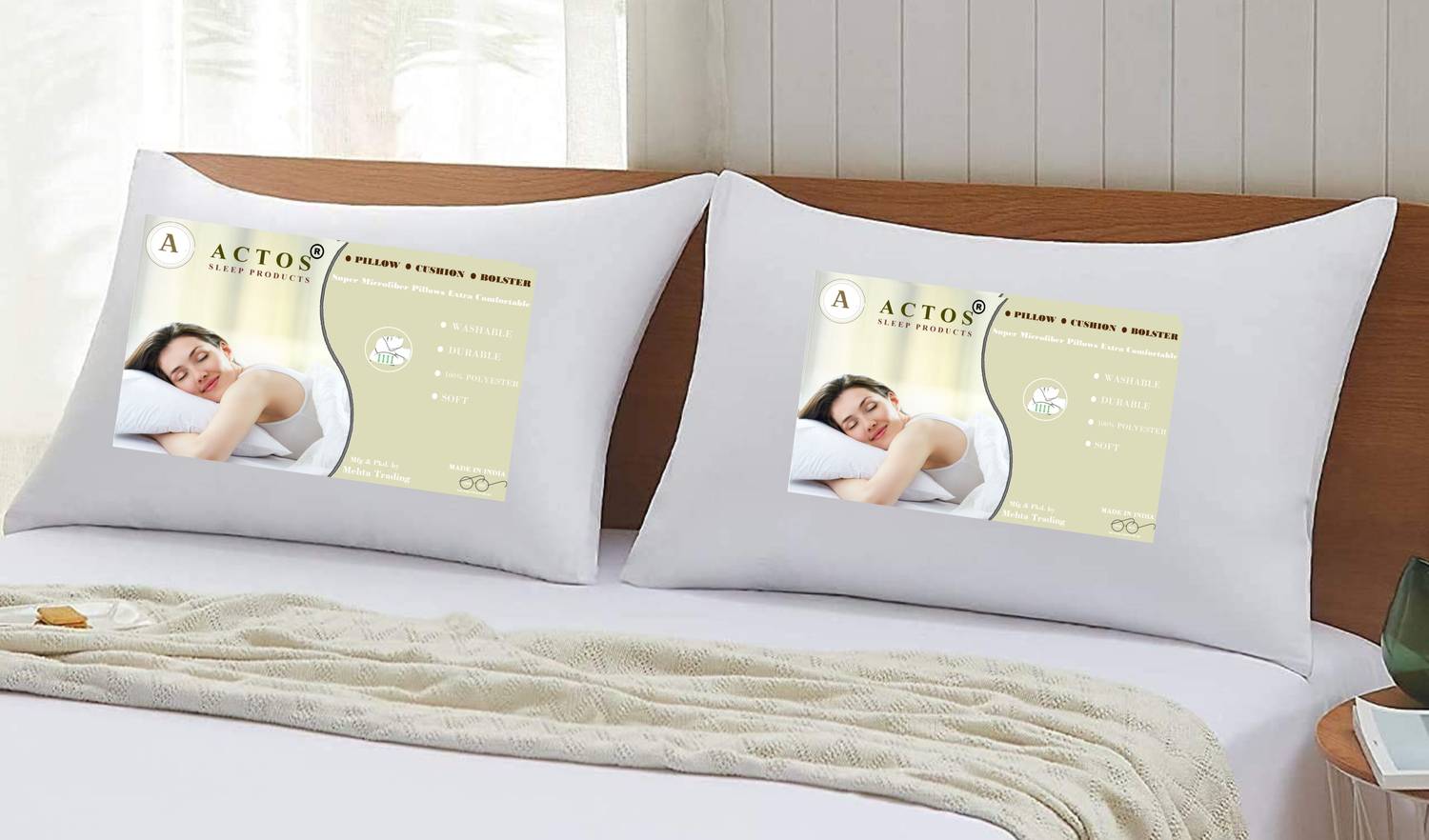 ACTOS Microfibre Sleeping Pillow Pack of 2 Solid