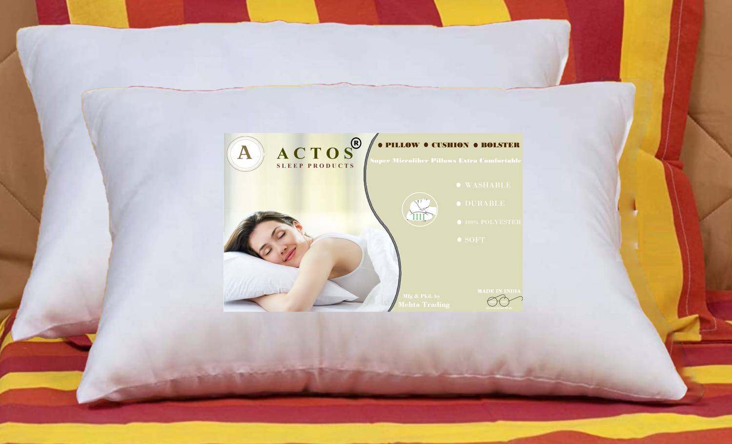 ACTOS Microbeads Sleeping Pillow Pack of 2 Solid