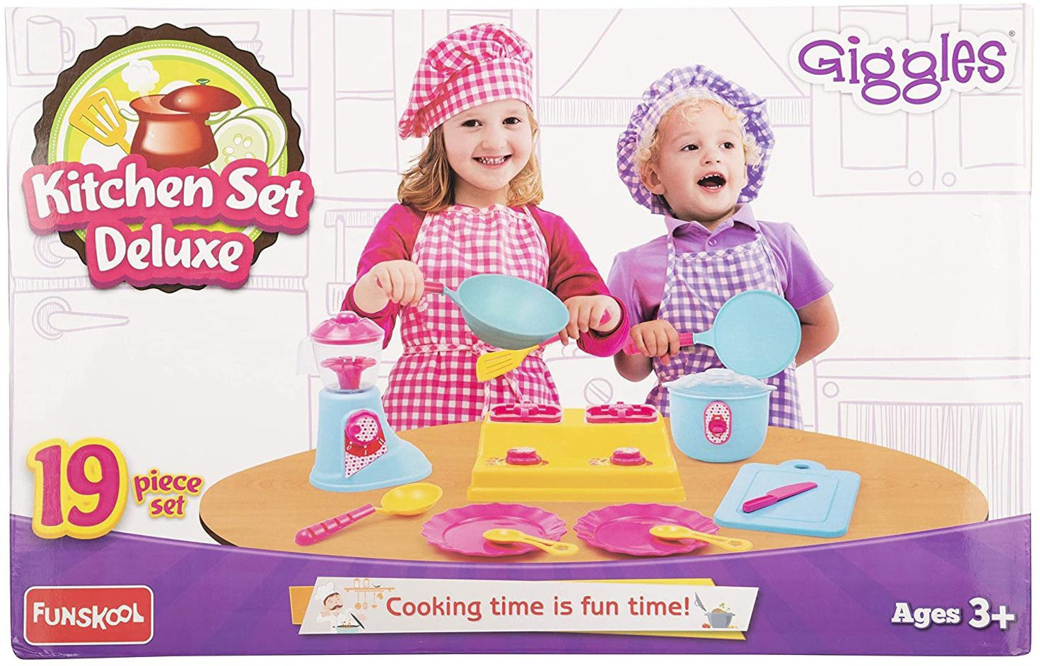 Image of FUNSKOOL Giggles - Kitchen Set Deluxe, 19 Piece Colourful Pretend and Play Cooking Set, Language and Social Skills,Role Play