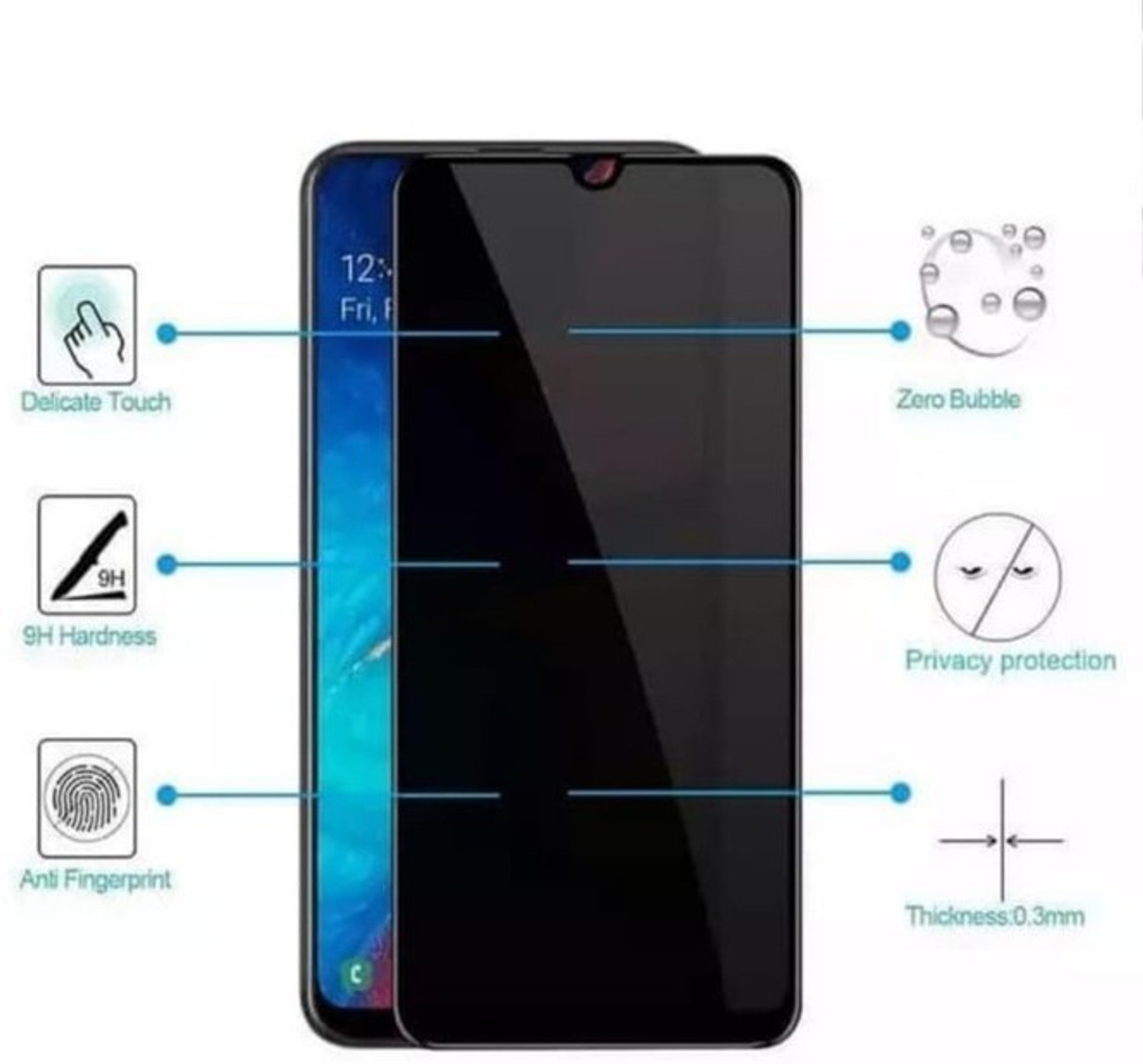 Image of ELEF Tempered Glass Guard for Samsung Galaxy A14 5G Full Coverage Anti-Spy 9H Hardness Screen Protector