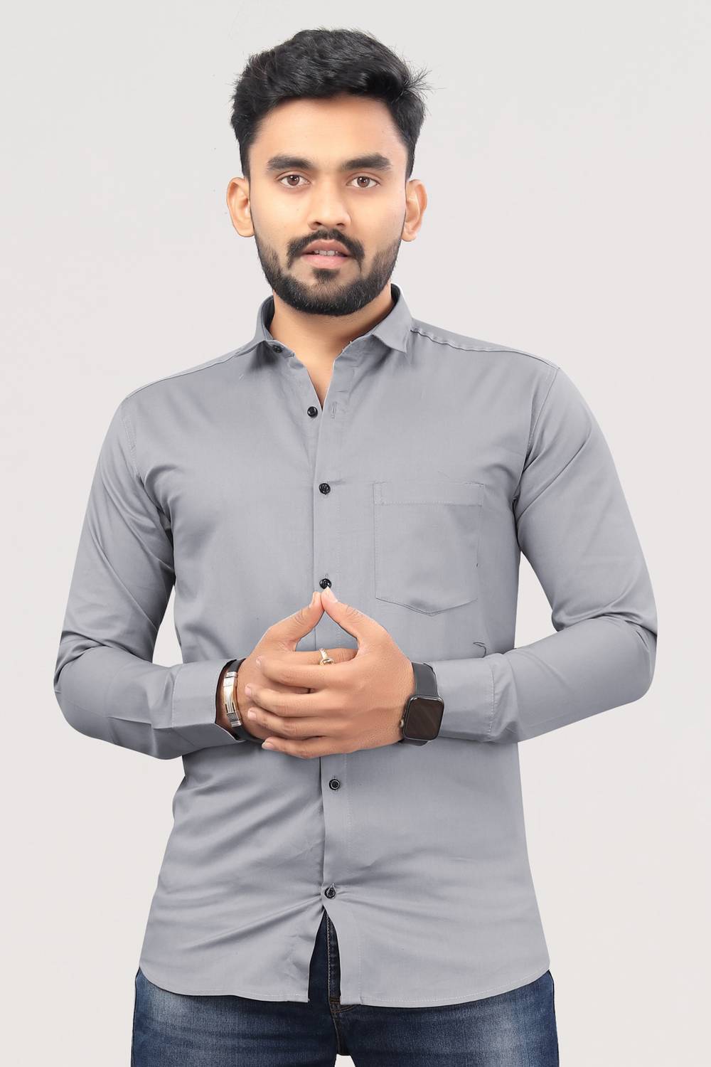 SYSBELLA FASHION Men Solid Casual Grey Shirt