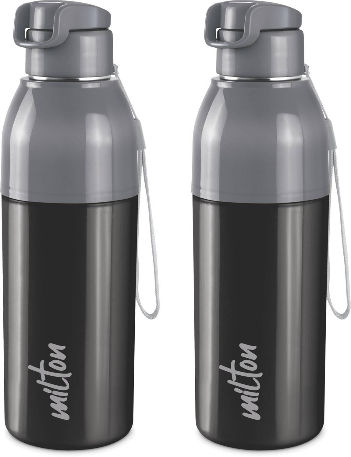 MILTON Steel Convey 600 Insulated Inner Stainless Steel Water Bottle, Set of 2, Black 520 ml Steel Bottle