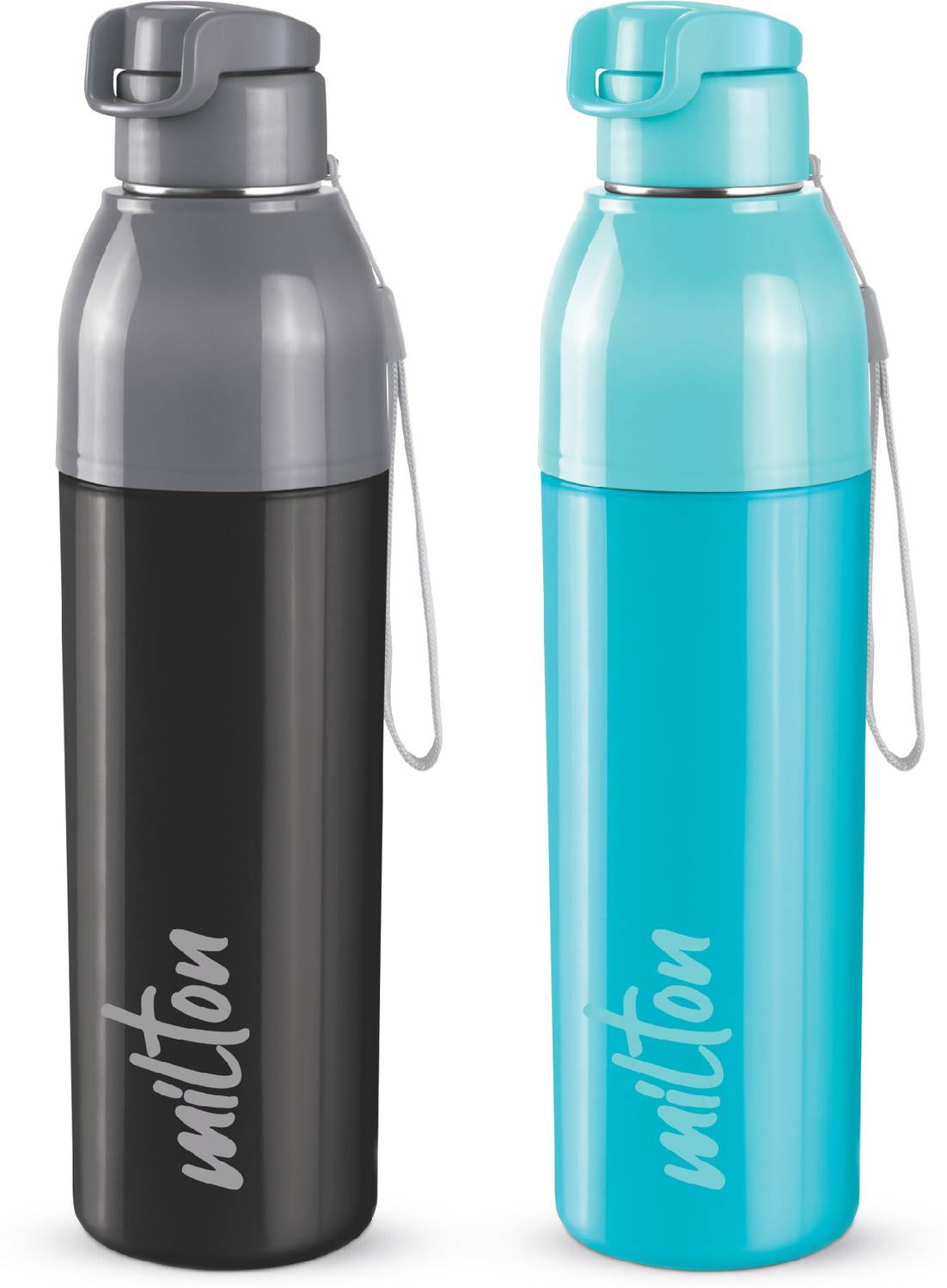 MILTON Steel Convey 900 Insulated Inner Stainless Steel Water Bottle,Set of 2, Black,Cyan 630 ml Steel Flask
