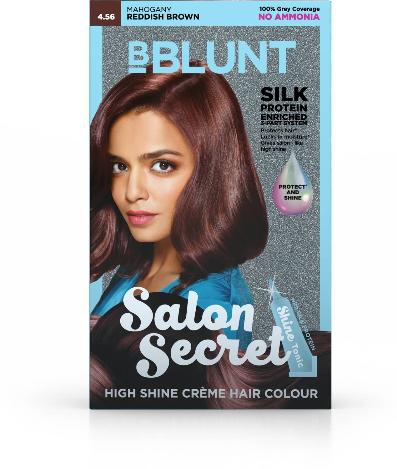 BBlunt Salon Secret High Shine Creme Hair Colour, 100g with Shine Tonic, 8ml , Reddish Brown 4.56