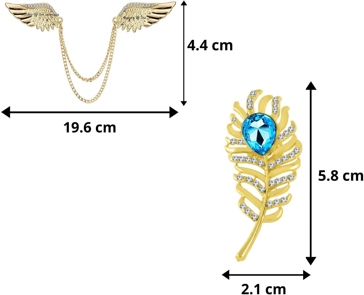 Image of Om Jewells Men's Indo Fashion Jewellery Combo Set of 5 Lapel Pin Brooch Emblished with White and Blue Crystal Stones for Boys and Men Brooch