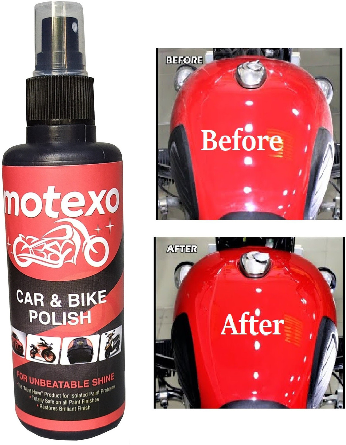 Image of MOTEXO Liquid Car Polish for Chrome Accent, Bumper, Dashboard, Exterior, Headlight, Leather, Metal Parts, Tyres, Windscreen