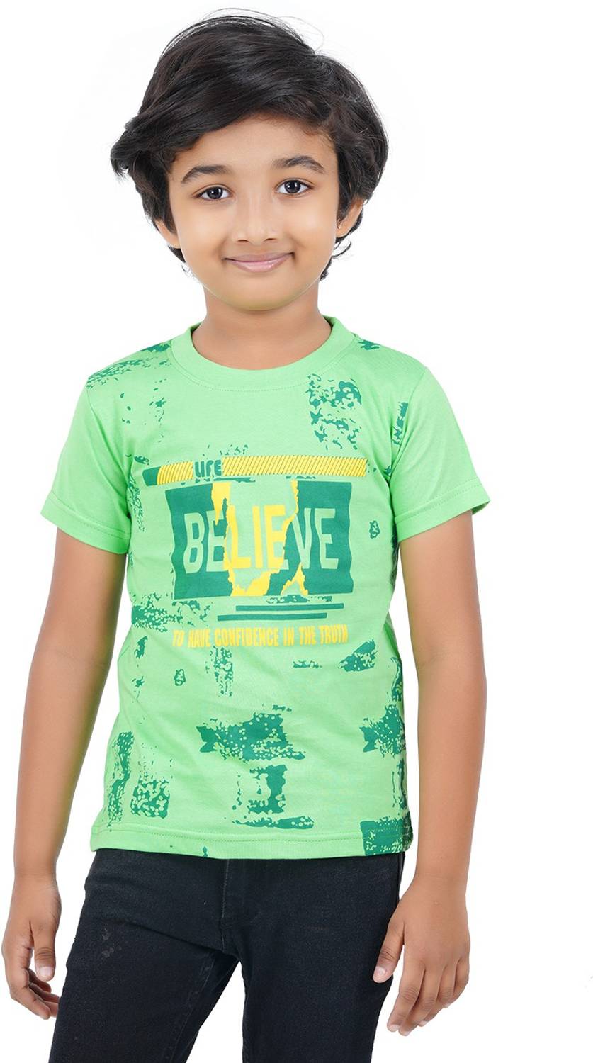 CHECKERSBAY Boys Typography, Printed Pure Cotton Regular T Shirt