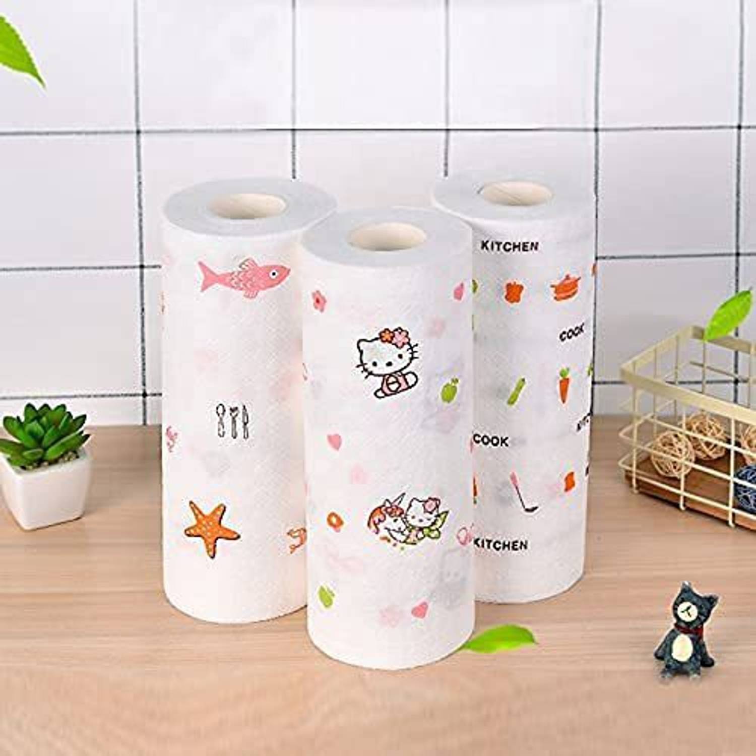 Akshar collection Saving Mall Reusable Kitchen Tissue Paper Durable Non-stick Oil Absorbing Paper Roll Kitchen Special Paper Towel Wipe Paper Dish Cloth Cleaning Cloth 1 Roll 50Pcs