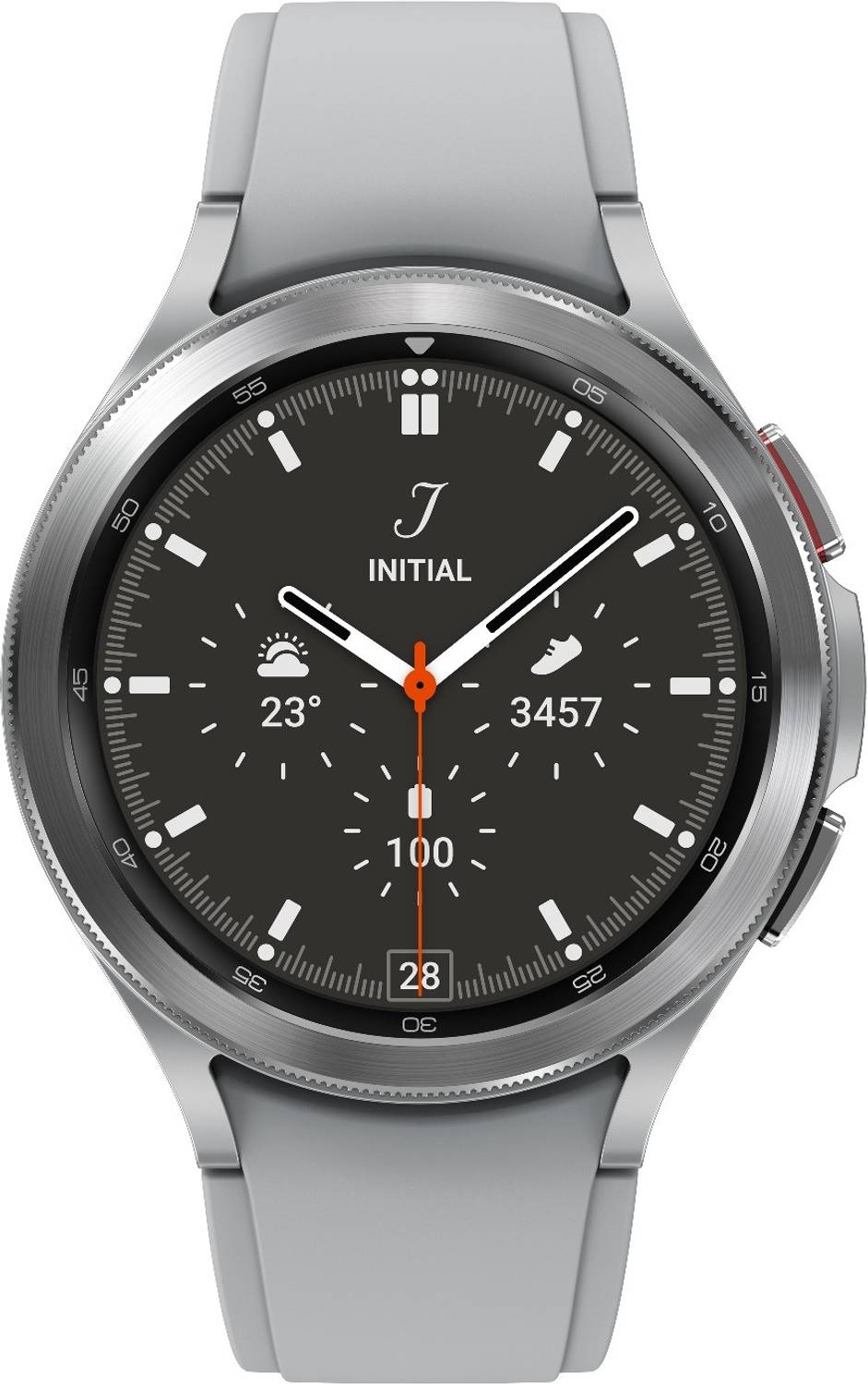 SAMSUNG Galaxy Watch 4 Classic, 46mm Super AMOLED LTE, Calling Body Composition Tracking(Silver Strap, Free Size)