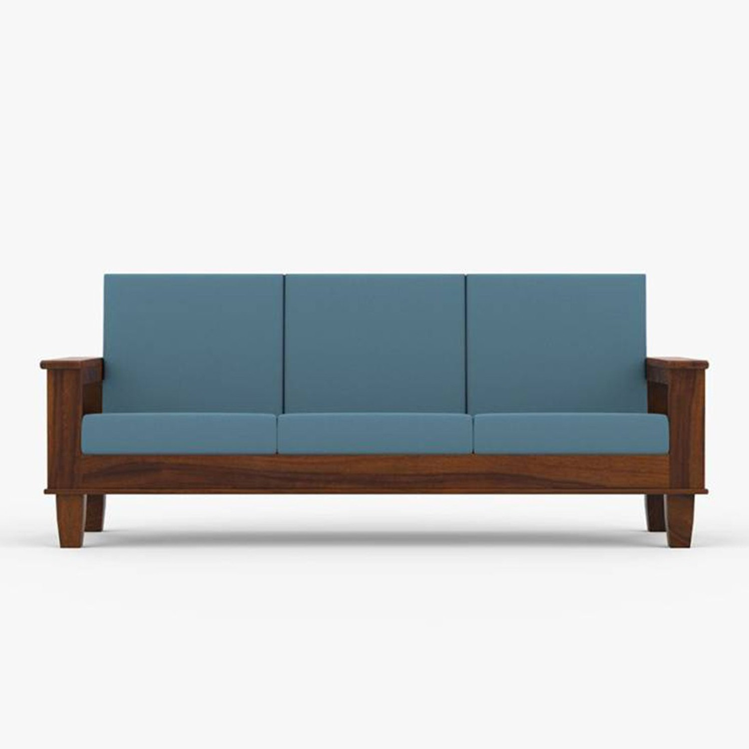 Image of Kendalwood Furniture Solid Wood 3 Seater Wooden Sofa set for living Room Furniture Fabric 3 Seater Sofa