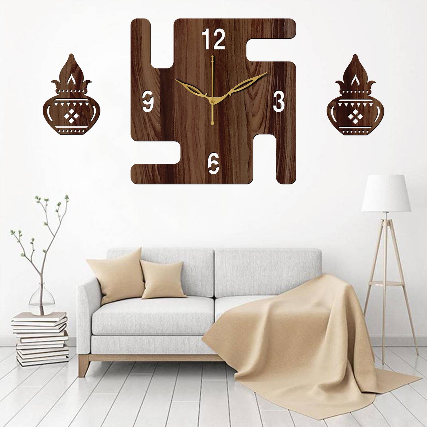Yamizen Analog 25 cm X 25 cm Wall Clock (Brown, Without Glass, St