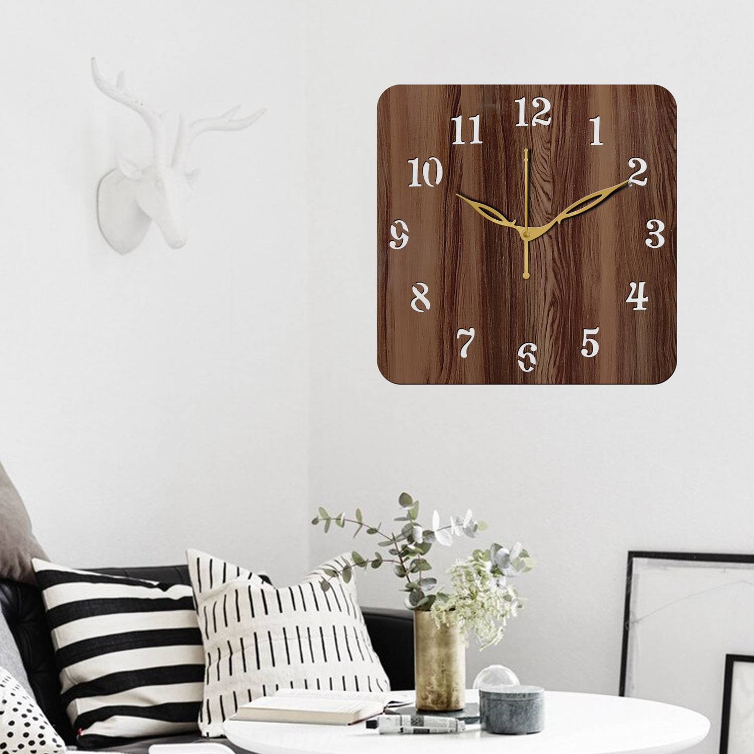 Yami Analog 25 cm X 25 cm Wall Clock (Brown, Without Glass, Stand