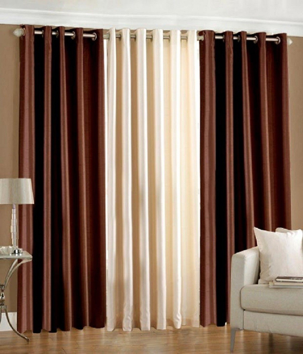 Image of Panipat Textile Hub 274 cm (9 ft) Long Door Polyester Semi Transparent Curtain (Pack Of 3)