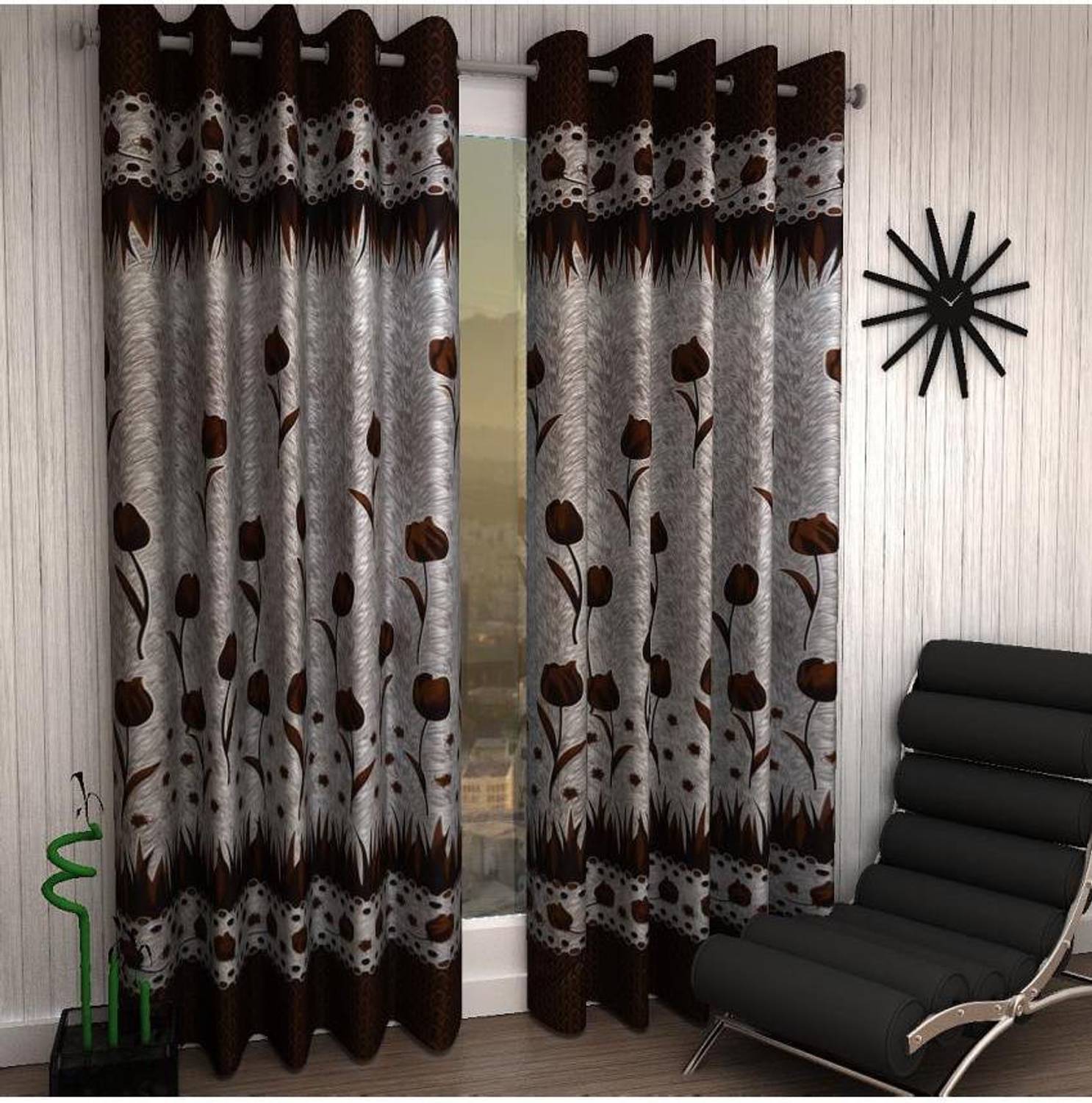 Panipat Textile Hub 213 cm (7 ft) Door Polyester Curtain (Pack Of 2)