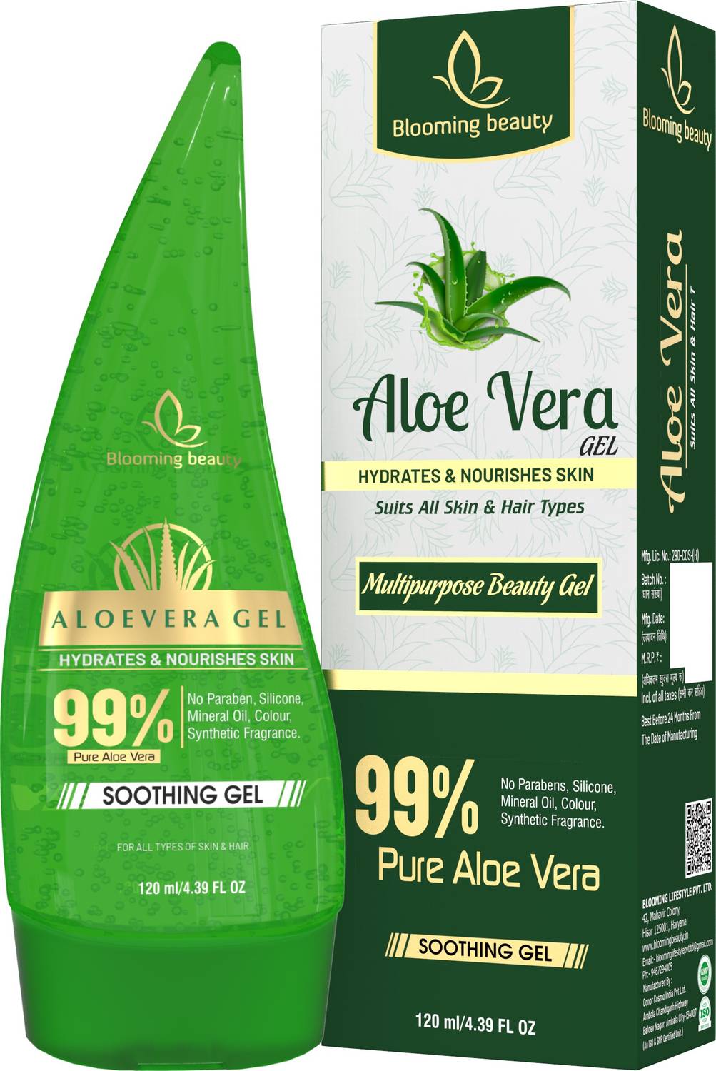 Blooming beauty Natural Soothing Aloe Vera Gel ,Moisturizer for Acne, Scars, Pimples Wrinkles