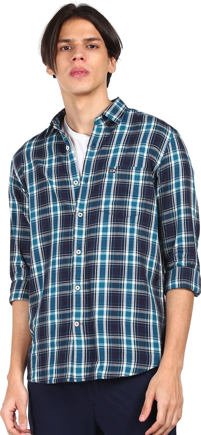 ARROW Men Checkered Casual Blue Shirt