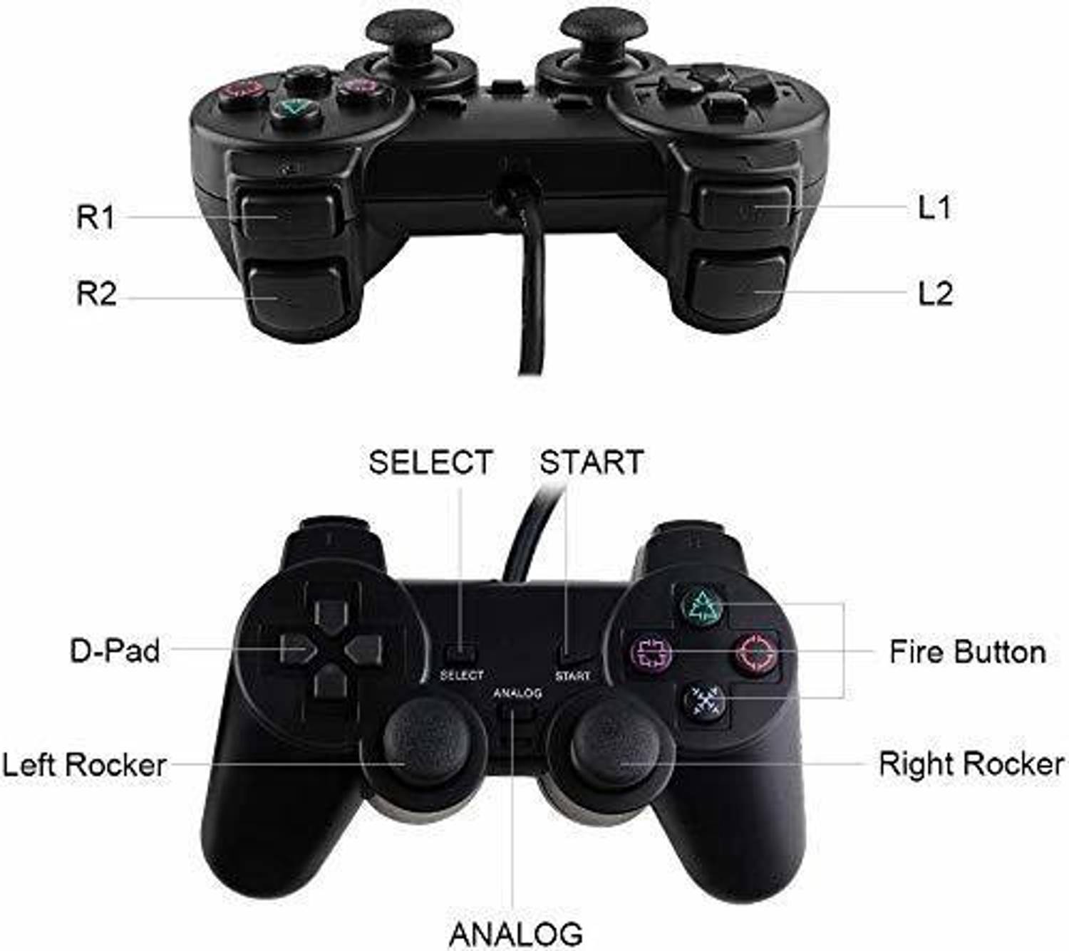 gamnik PS2 Dual Shock Wired Controller Black - Image 5