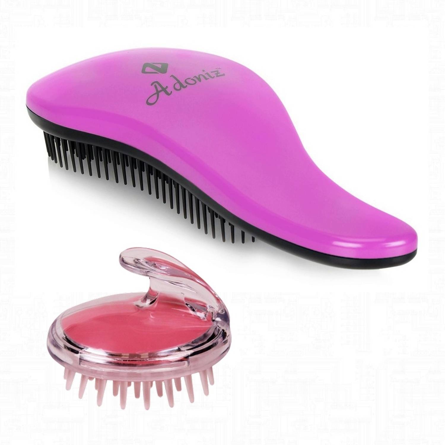 ADONIZ COMBO OF DETANGLER HAIR BRUSH (PURPLE) WITH SILICONE SCALP MASSAGE BRUSH (PINK)