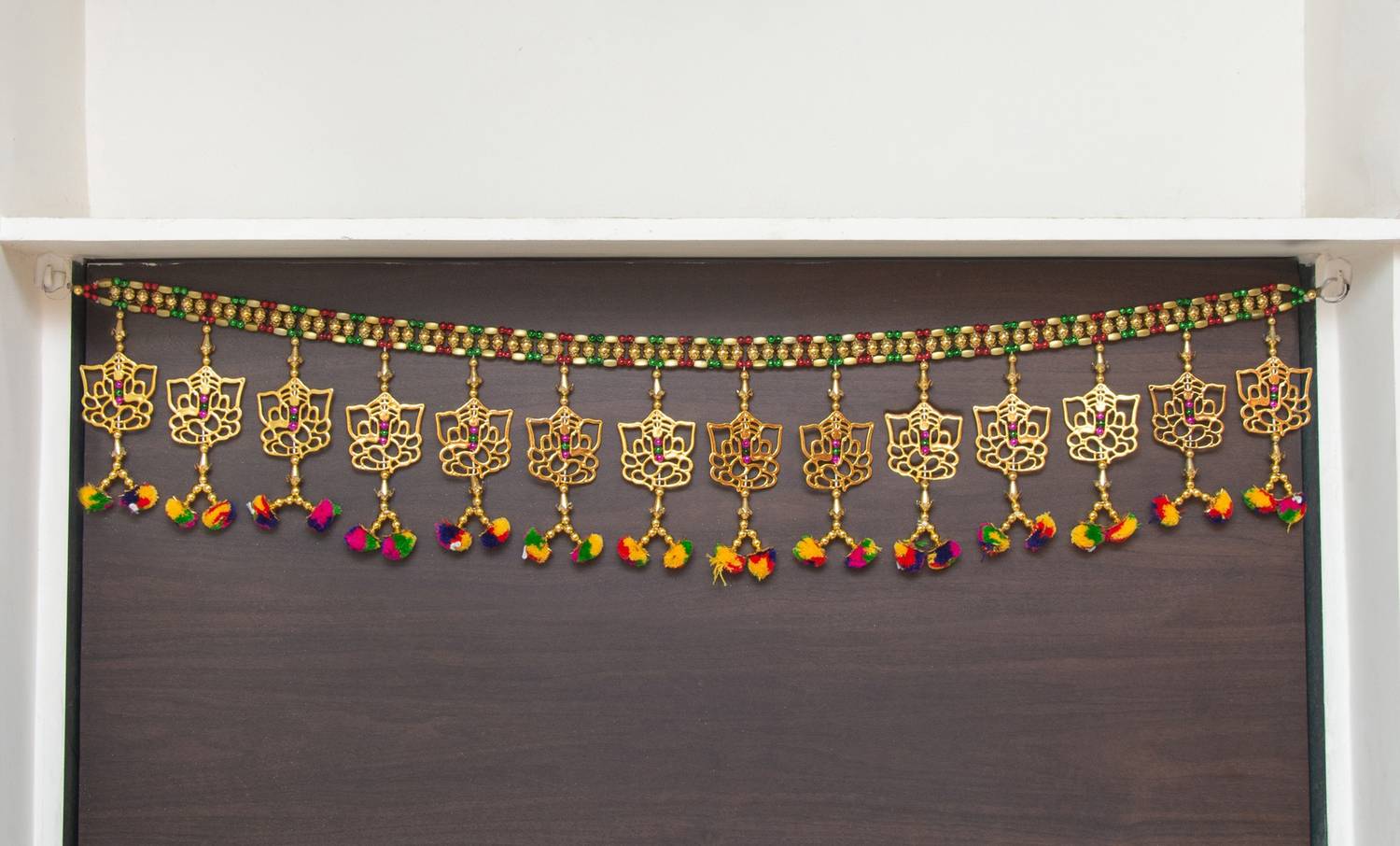 ARMONA CREATIONS Wall Hanging Designer Toran, Handmade Ganesha Moti POM POM Bandhanwal, Traditional Toran for Pooja, Festival, Wedding and Home Decor, 3ft Toran