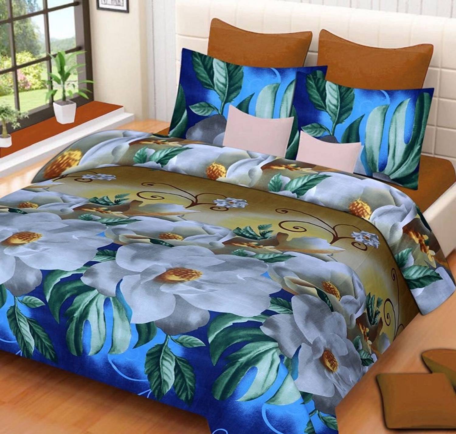 JOT CREATIONS Polycotton Double Flat 140 TC Floral 1 Bedsheet wit