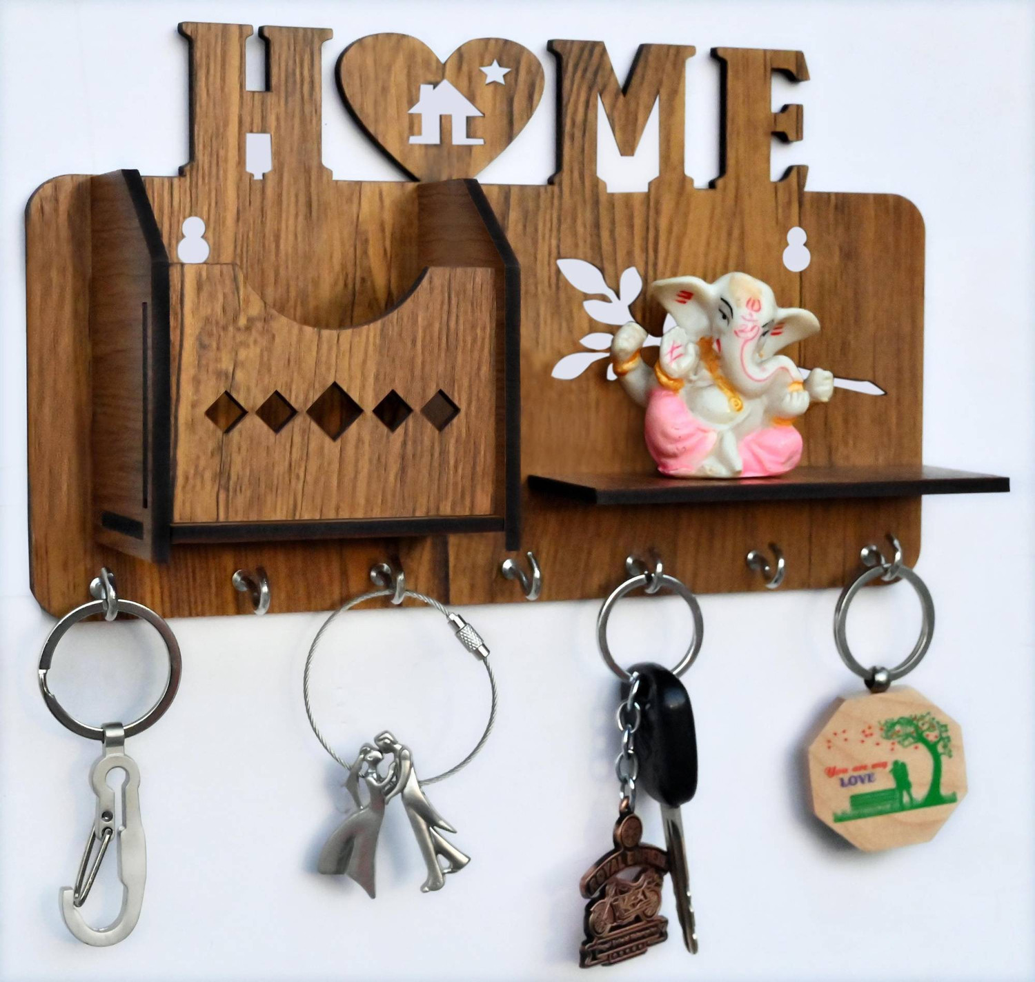 Image of jai shree shyam collection Home 1 Shelf MH-Flwr(YB) Wood Key Holder Wood Key Holder (7 Hooks, Brown)