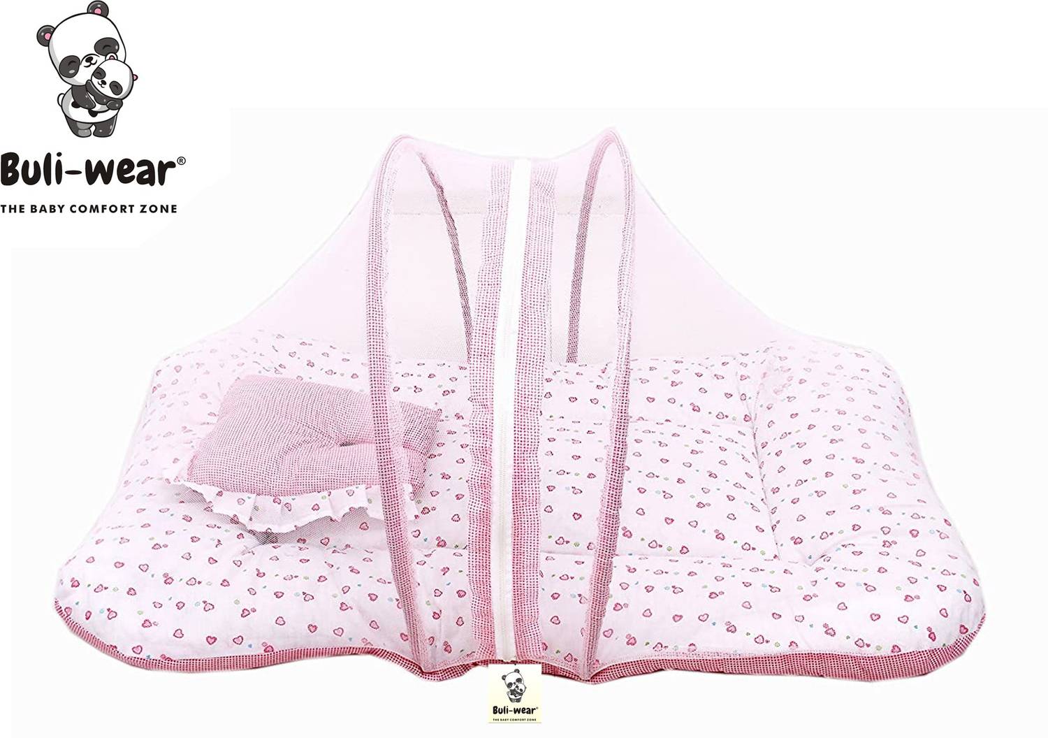 BULI-WEAR Buli wear Super Soft, Cotton Baby Mattress with Net - Bedding Set (0-6 Months, Pink Dil) standard crib