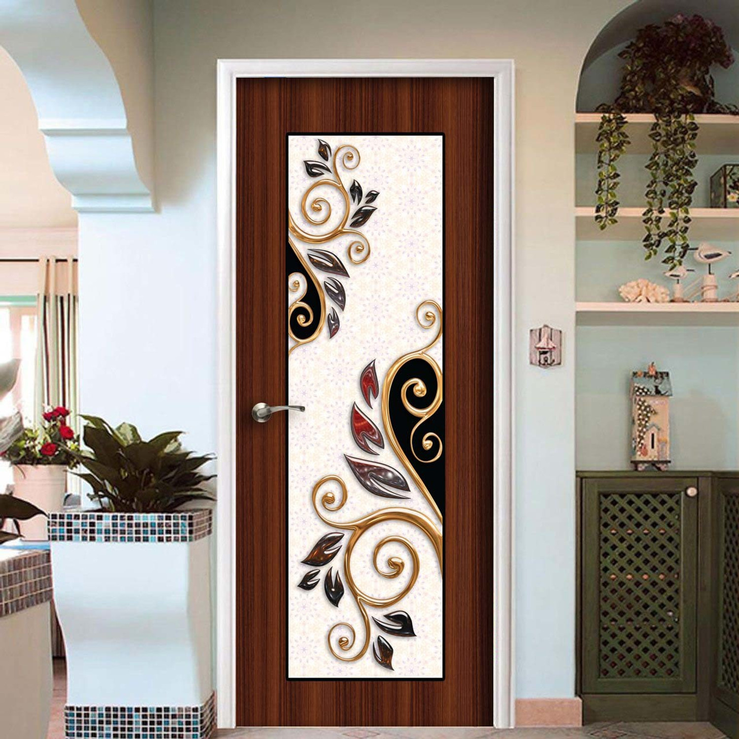 Image of BPDESIGNSOLUTION 76.2 cm Lily Flower Door Sticker Wallpaper Self Adhesive Sticker