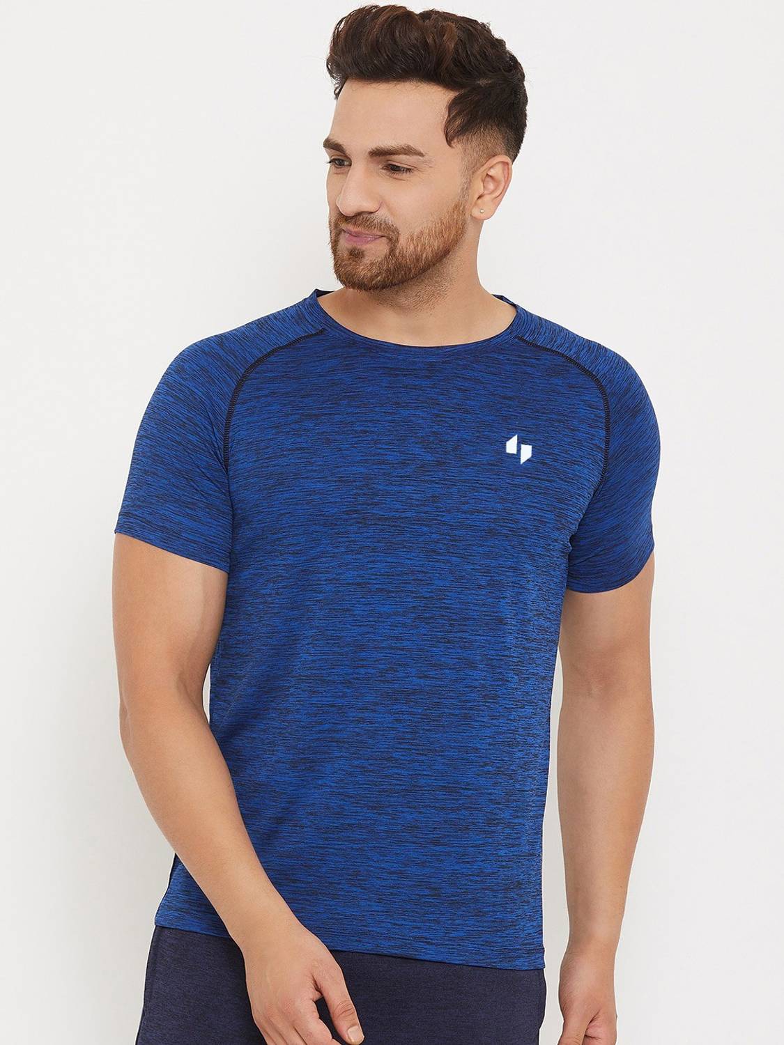 BISHOP COTTON Self Design Men Round Neck Blue T-Shirt