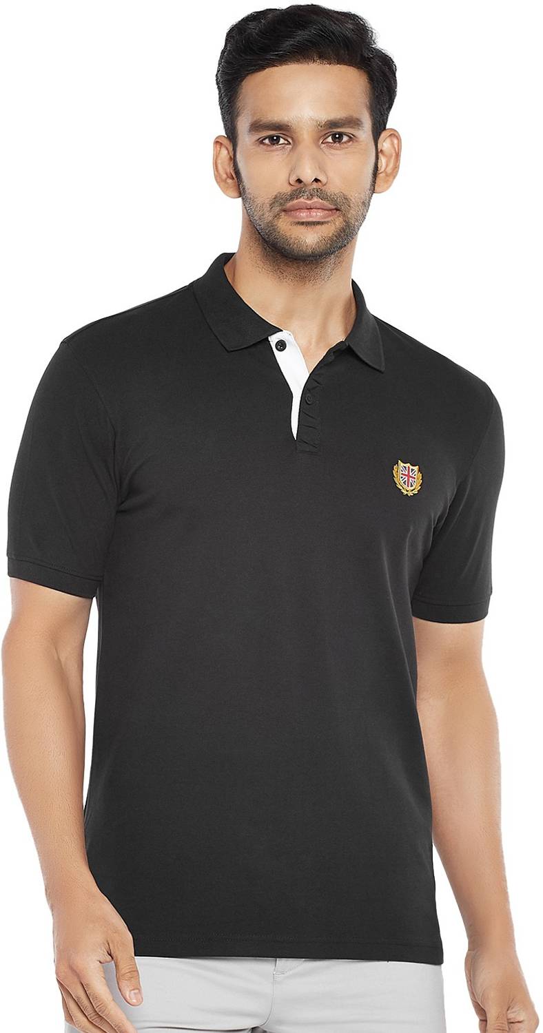 Byford by Pantaloons Solid Men Polo Neck Black T-Shirt