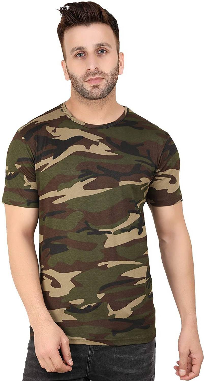 Printcomet Men Printed Round Neck Cotton Blend Multicolor T-Shirt