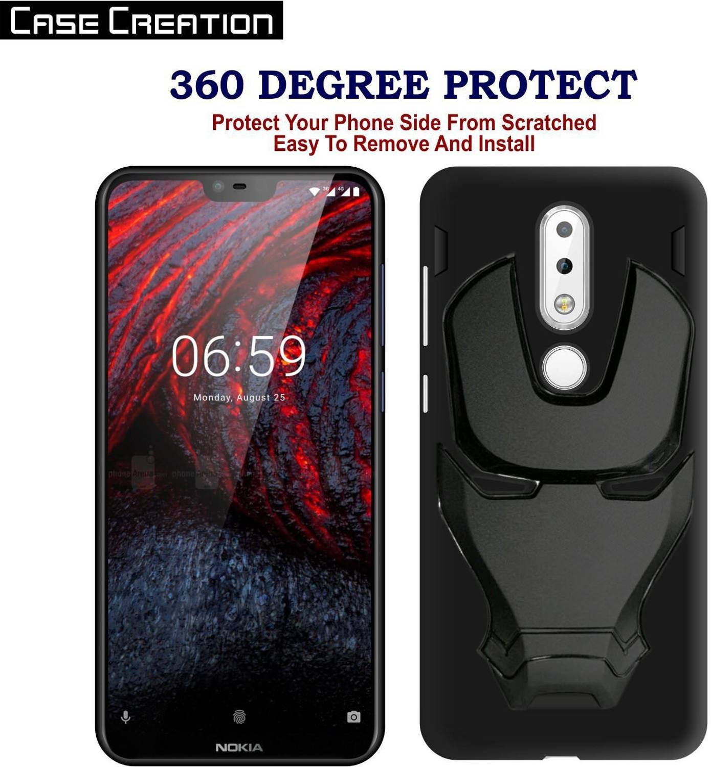 Nokia 6.1 Plus Custodia Flip, Goffratura Design Case in PU Pelle