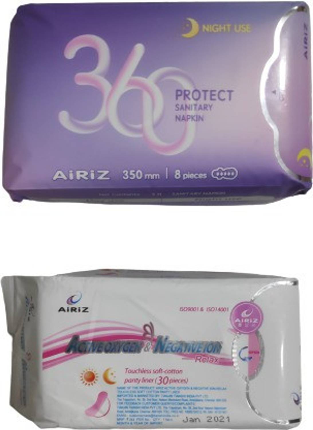 AIRIZ ( panty liner 30pc + extra large 8pc ) sanitary pad set of 2 Pantyliner