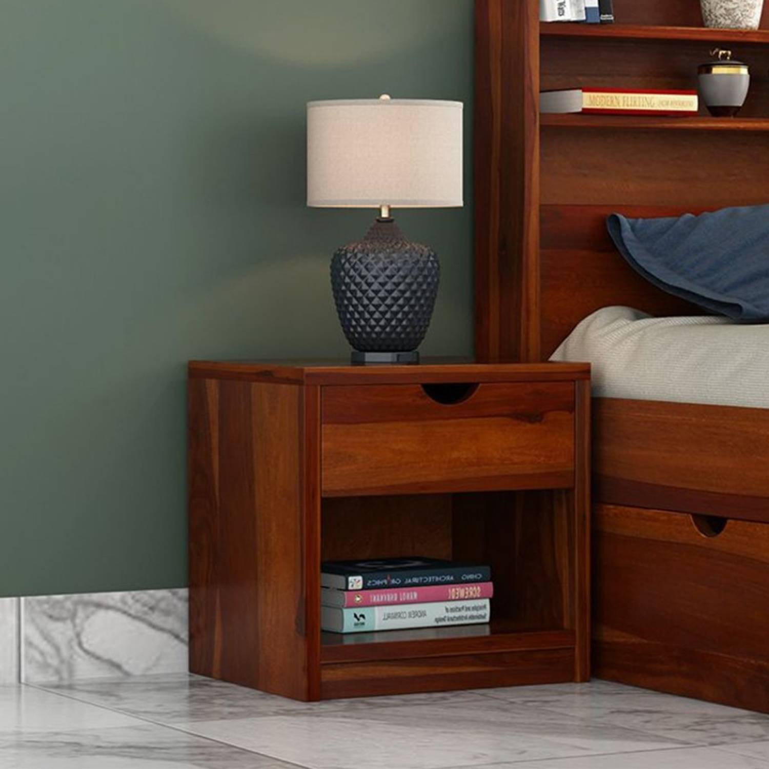 PR FURNITURE Premium Quality Sheesham Wood Bed Side Table Finish