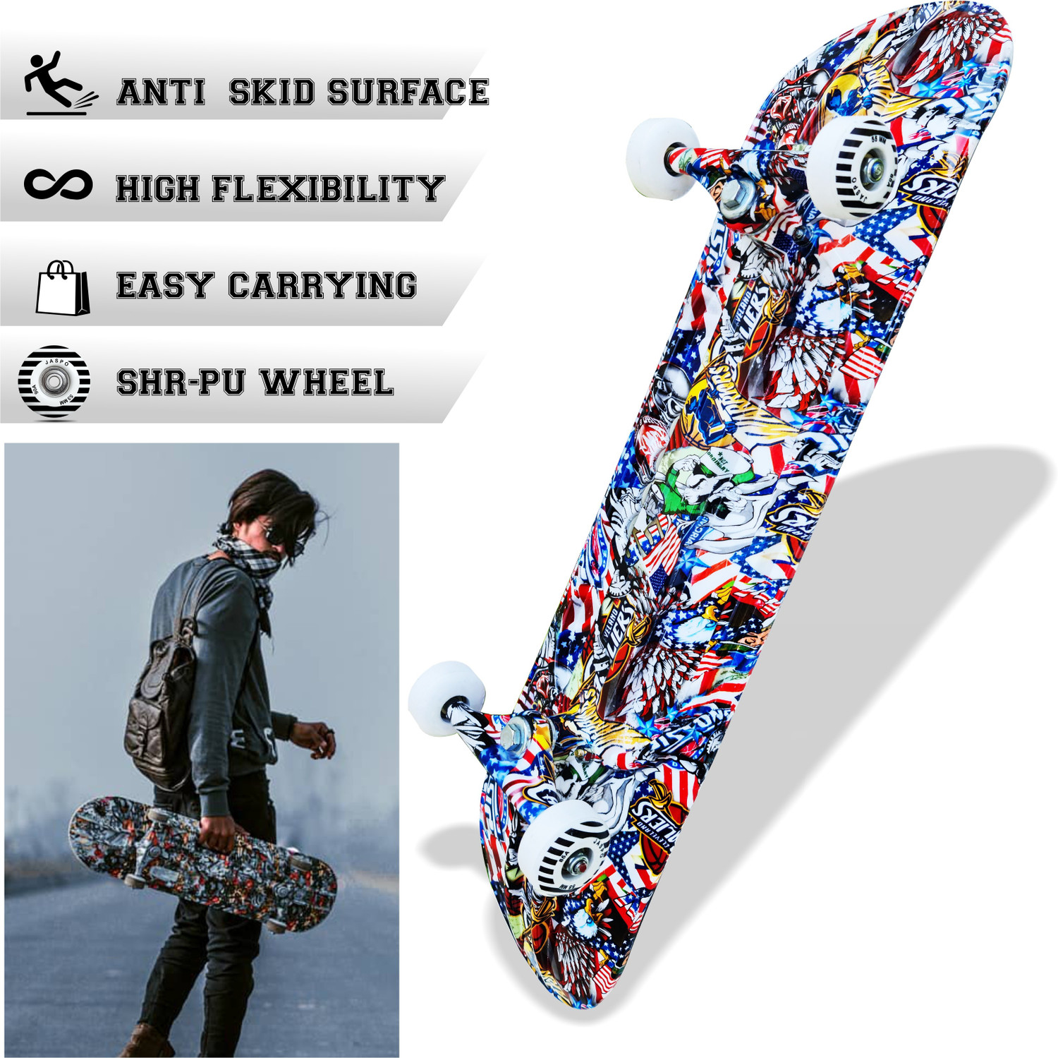 Image of Jaspo Destructor Graffiti 31 inch X 8 inch Inch Fiber Skateboards Suitable for Age Group Above 8 Years 8 inch x 31 inch Skateboard