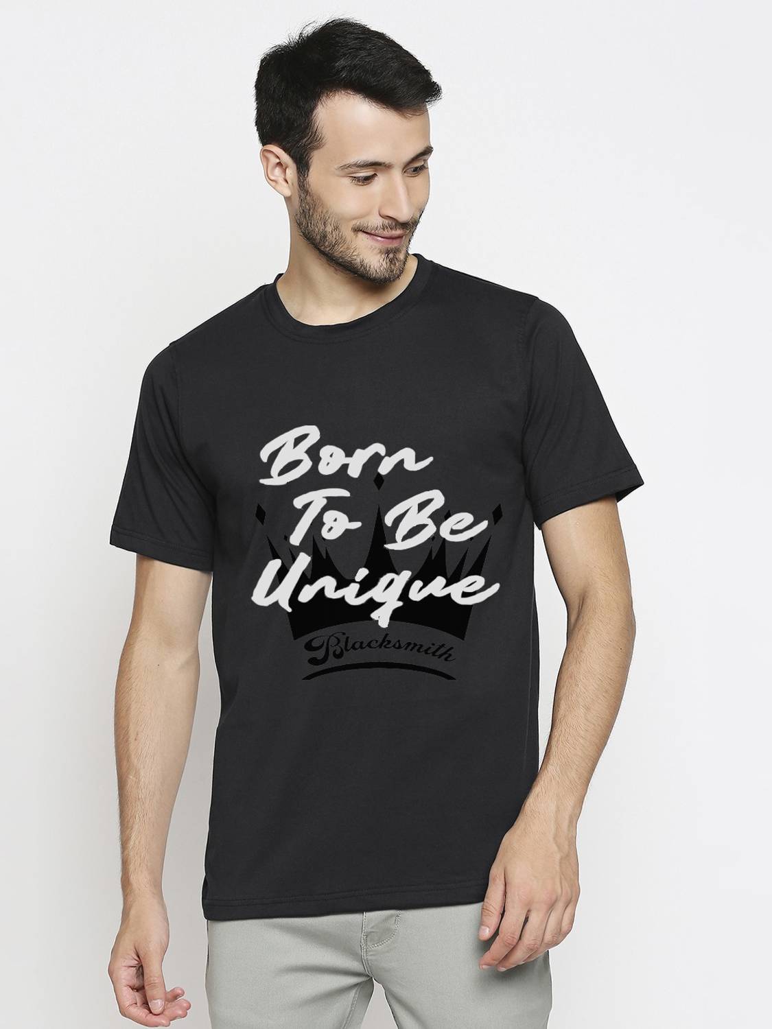 BLACKSMITH Printed Men Round Neck Black T-Shirt