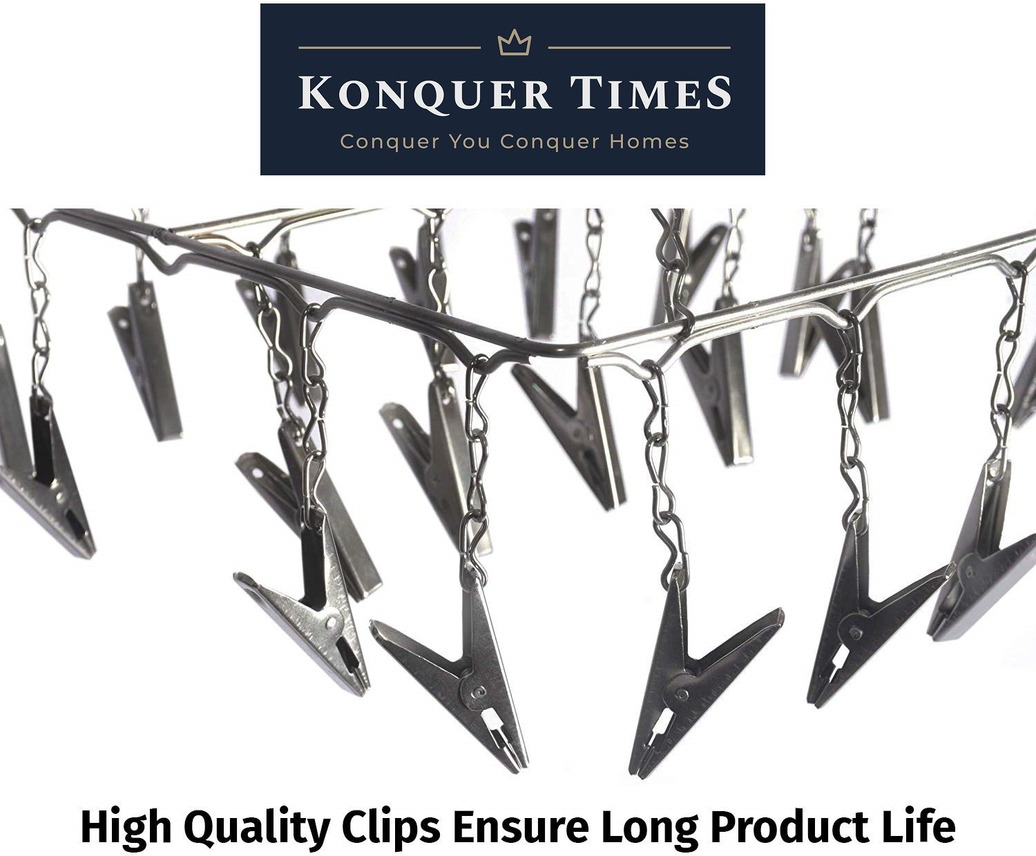Image of Konquer TimeS 25 Clips Stainless Steel Square Cloth Dryer /Clothes Drying Stand /Hanger with Clips | Baby Cloth Hanger Door Hanger