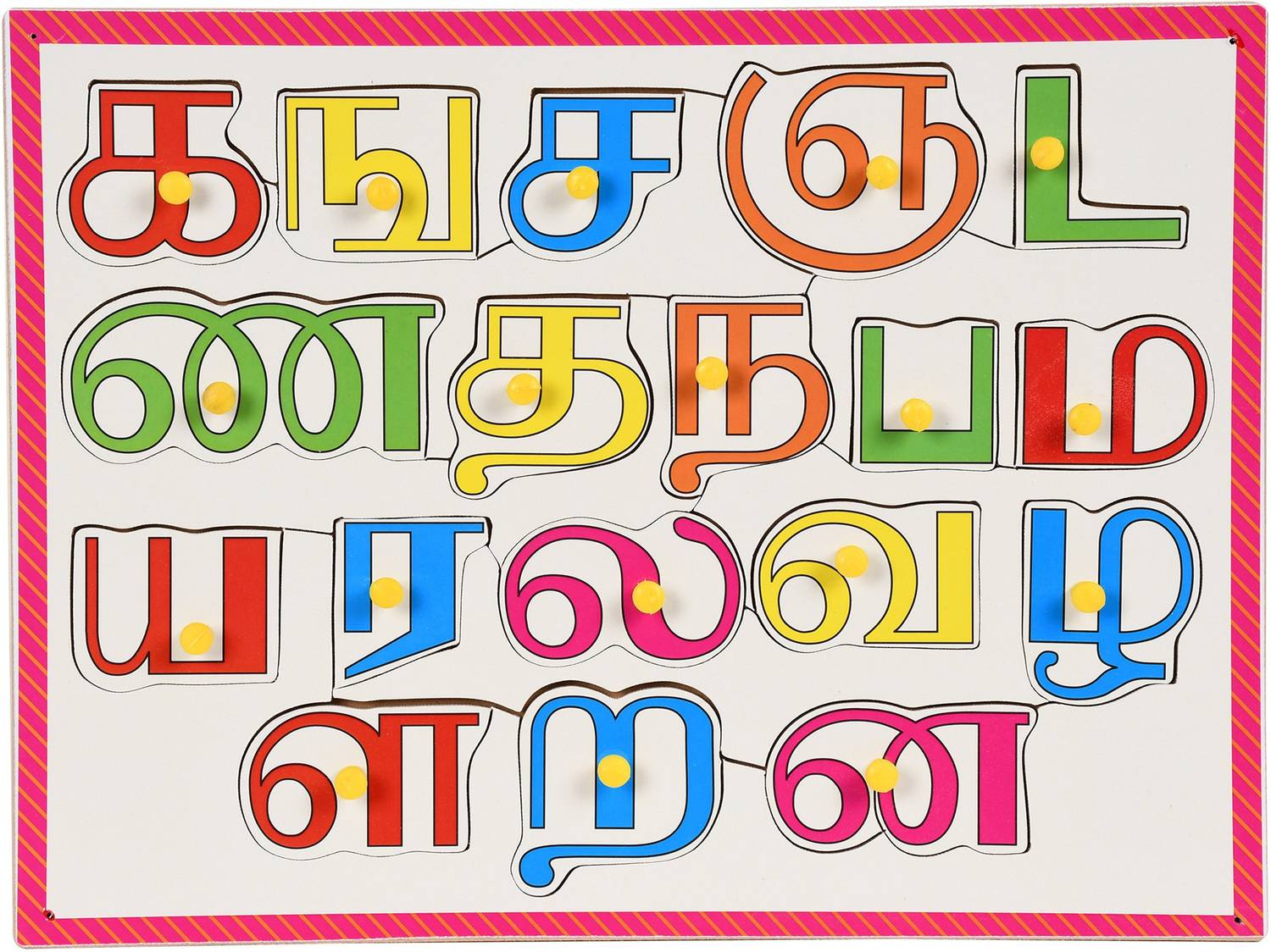 Ashmi Wooden Tamil Consonants Alphabet Letters with knob Tray puzzle for Learning Kids Age 2+
