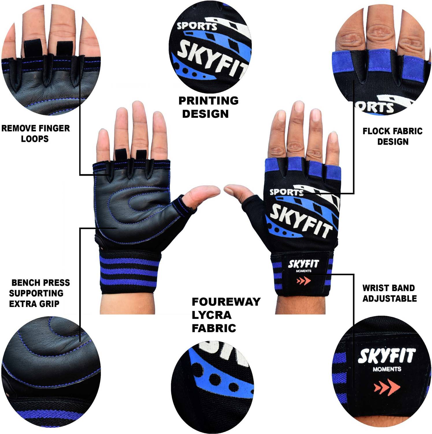 SKYFIT Super Wrist Supports Gym Gloves Blue - Image 4