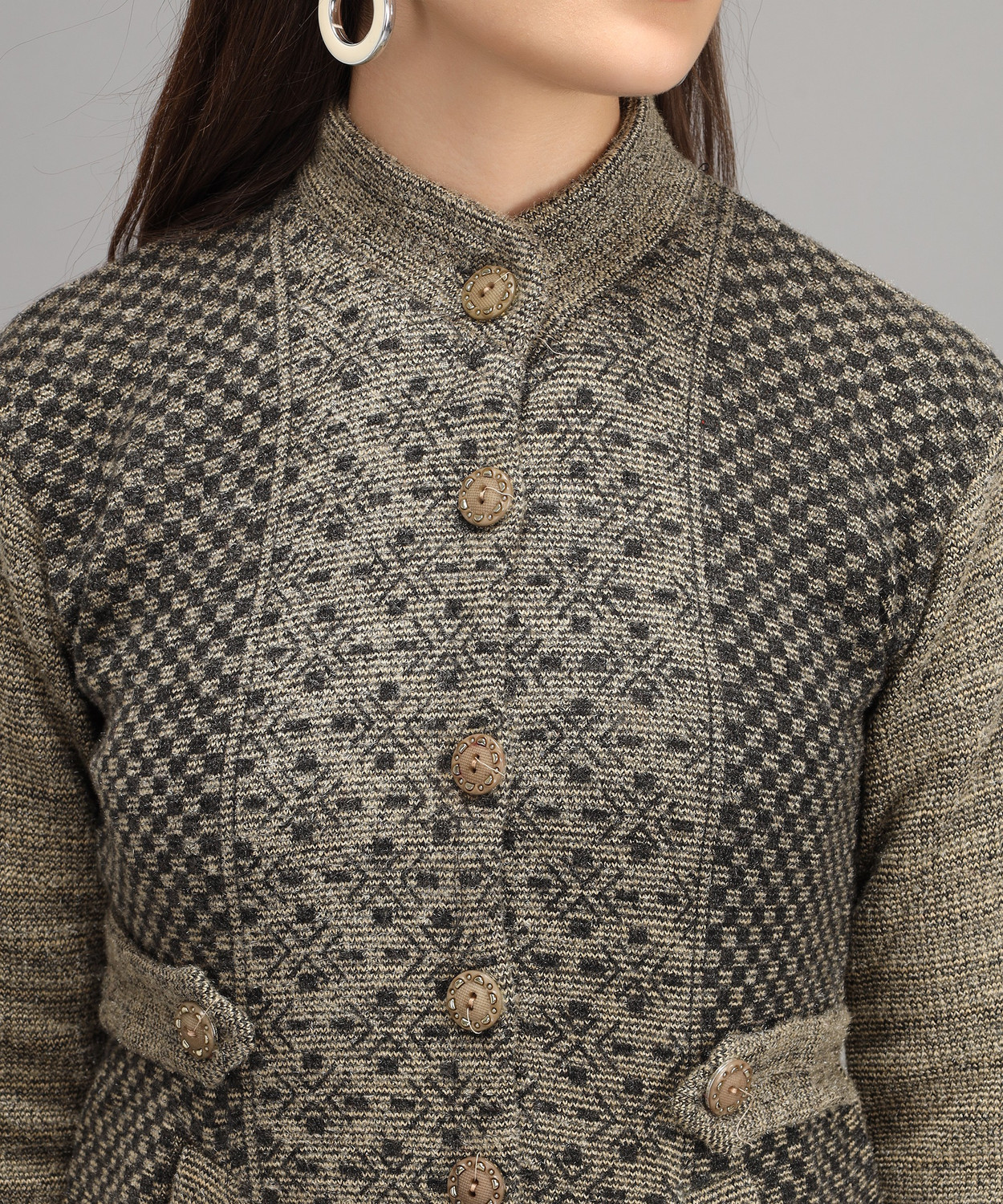 Image of Divastri Printed High Neck Casual Women Beige Sweater