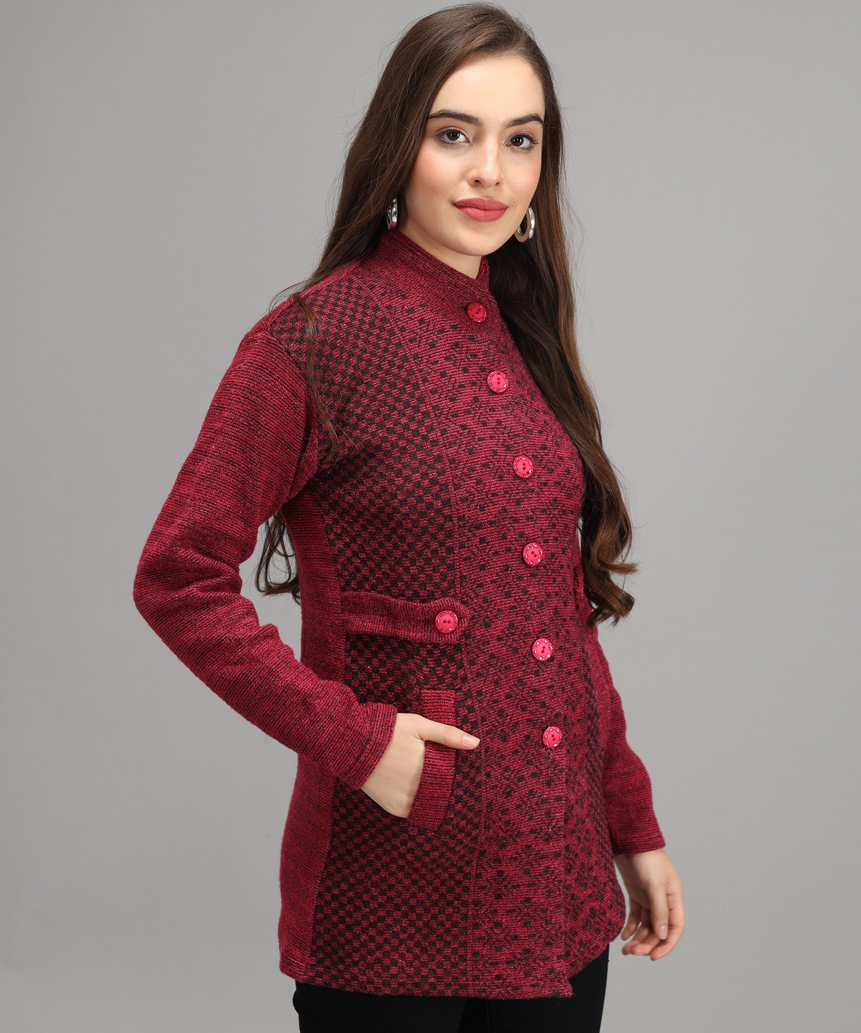 Image of Divastri Printed High Neck Casual Women Pink Sweater
