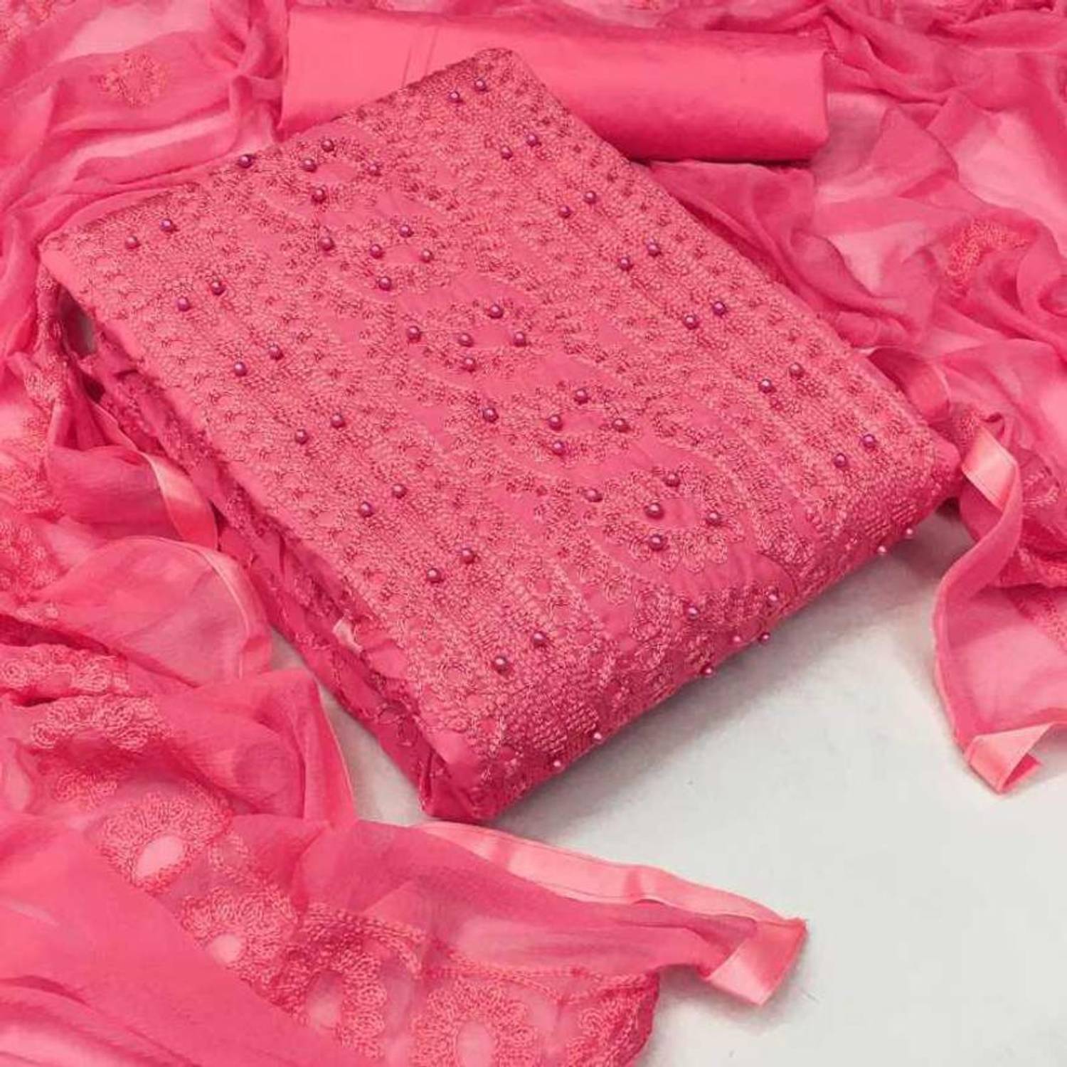 ALL IN ONE Cotton Blend Embroidered Kurta & Churidar Material